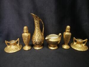 Dixon Art Studios 22 Kt. Weeping Bright Gold Table Decor Candle Holder Shaker +